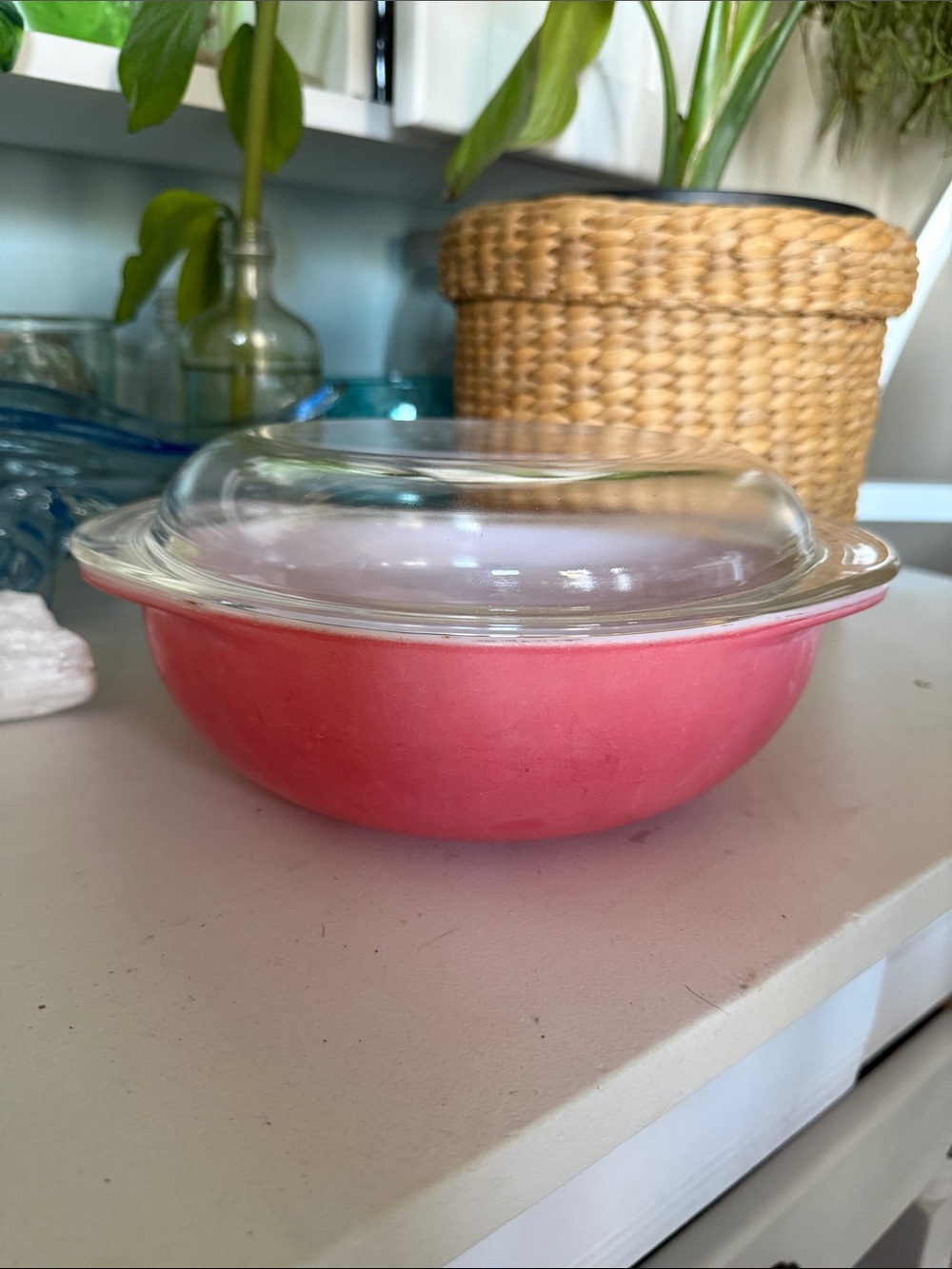 Vintage Pyrex Pink Flamingo Glass 024- 2-quart Casserole Dish Clear Lid 684